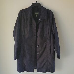 Eddie Bauer Rain Coat Black Trench Coat Womens Size Large‎ Buttons Waterproof
